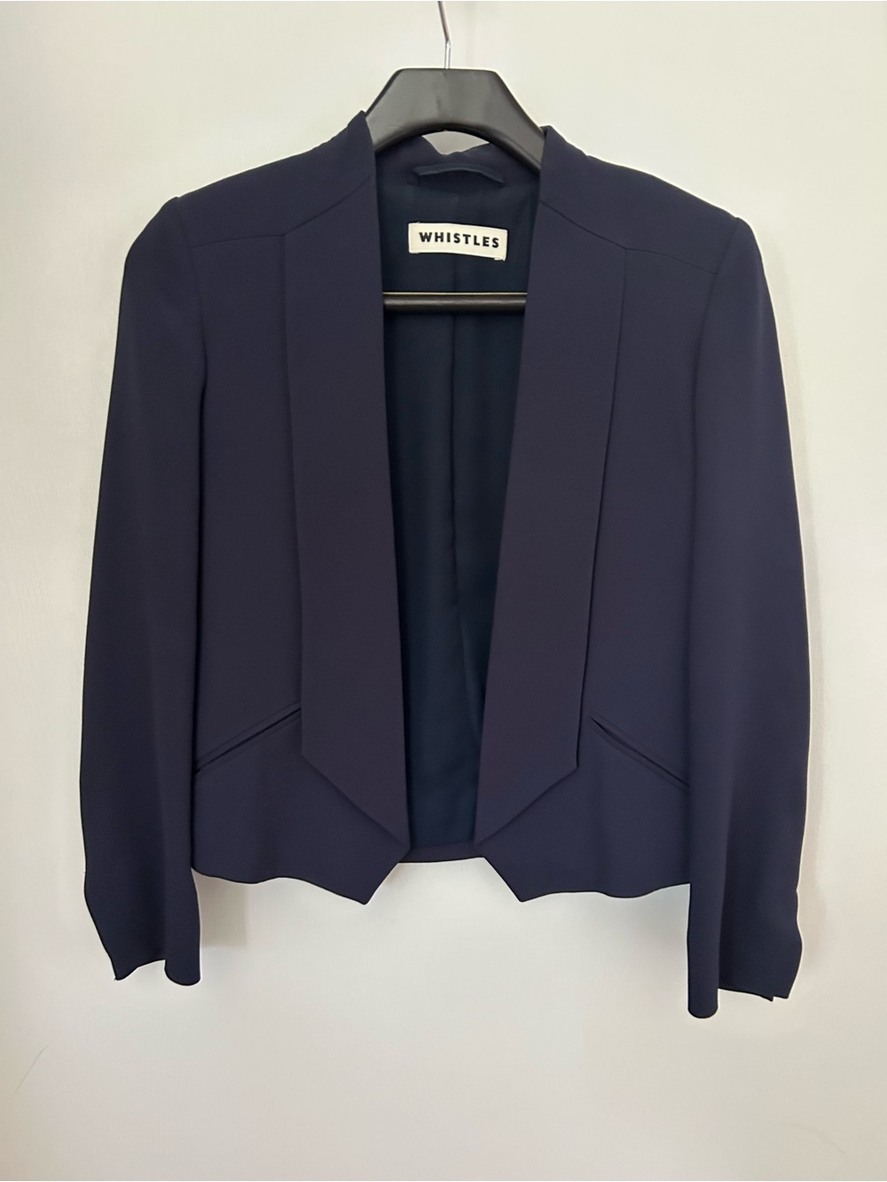 Whistles Navy Open-Front Cropped Blazer Jacket